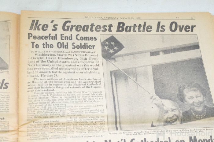 Newspaper headline: Ike's Greatest Battle