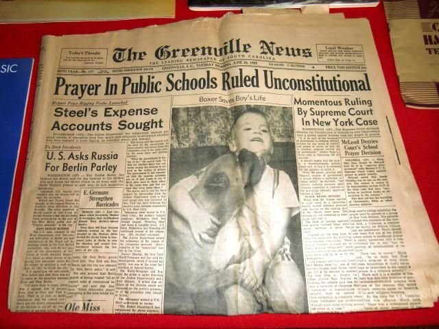 Newspaper headline: Prayer in Public Schools Ruled Unconstitutional