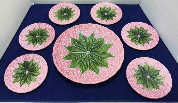 Pink Porcelain Dishes with Green Flowers