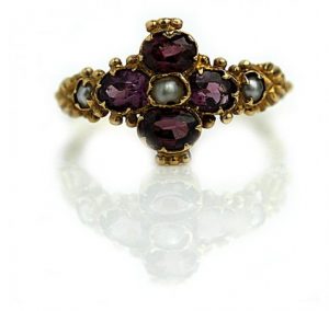 Vintage Engagement Rings_Art Nouveau garnet and pearl engagement ring