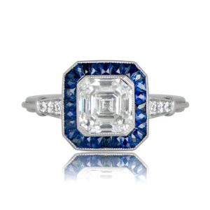 Vintage Engagement Rings Asscher sapphire halo setting ring