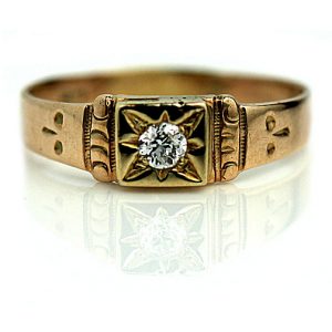 Vintage Engagement Rings_Victorian Rose Gold Ring with Starburst