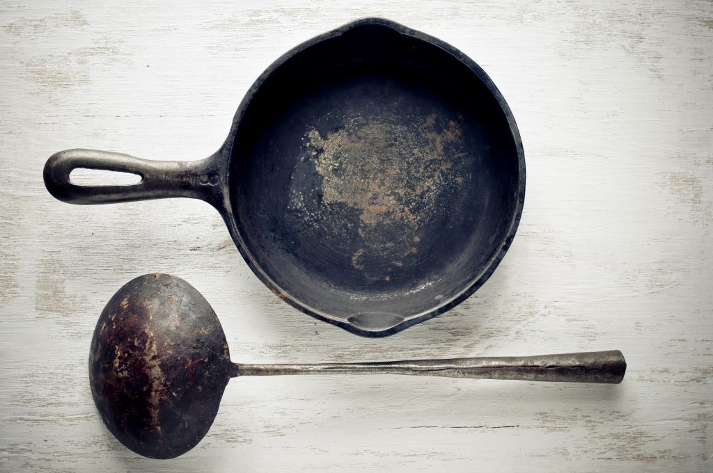 Vintage iron cast skillet and scoop