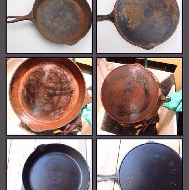 Vintage Cast Iron Guide Pan Handler Cleaning Process