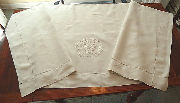 Vintage monogrammed french linen sheet