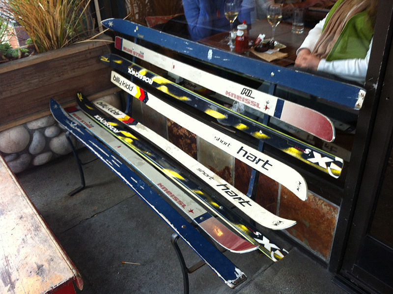 A bench made from skis.