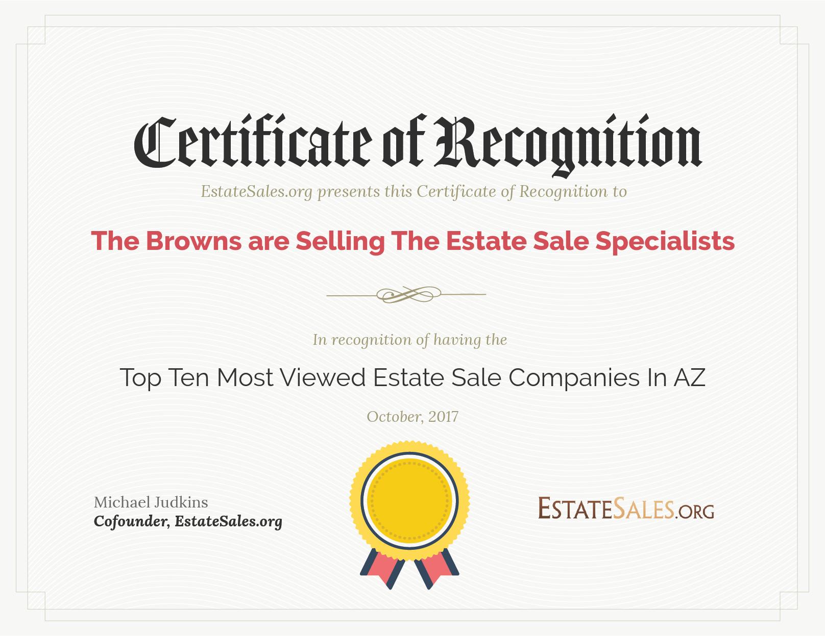 Most Viewed Estate Sale Company Award