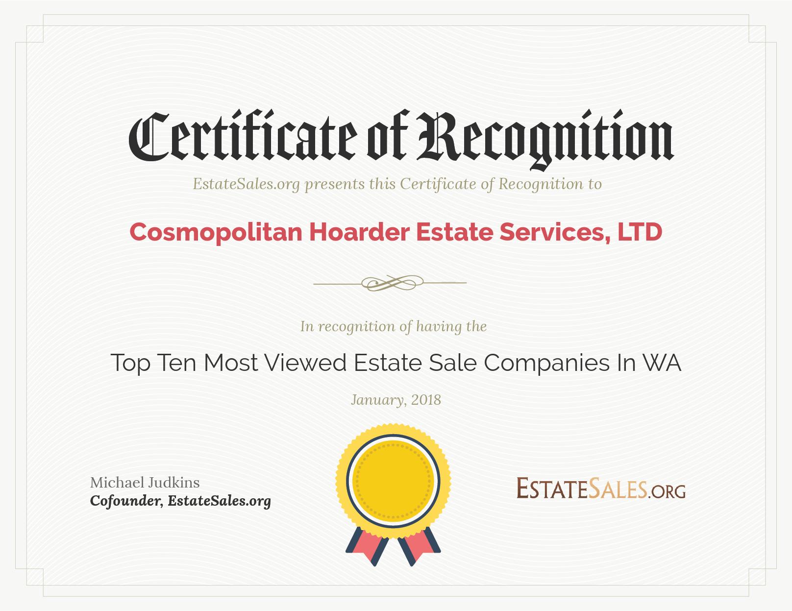 Most Viewed Estate Sale Company Award