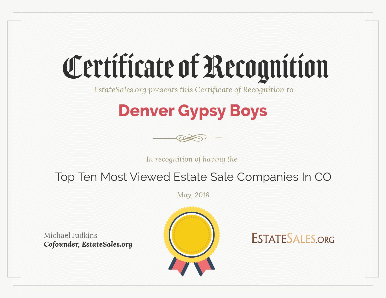 Most Viewed Estate Sale Company Award