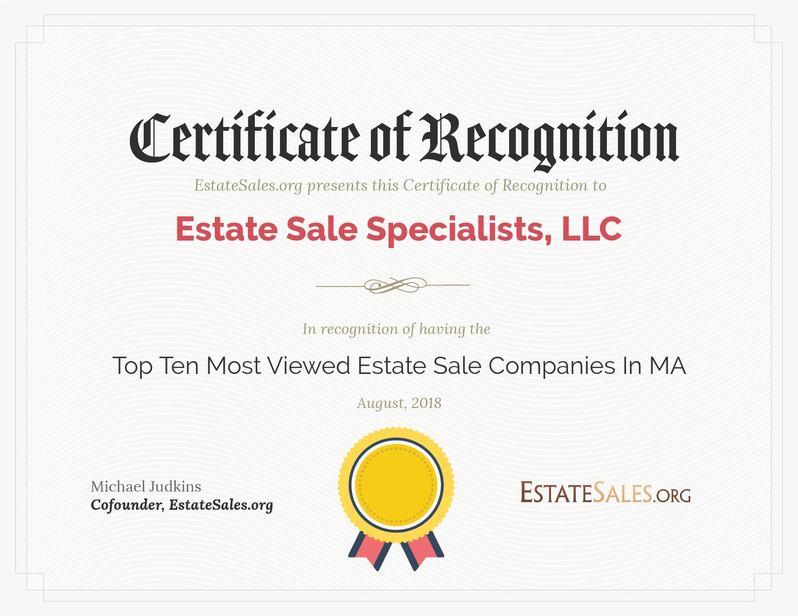 Most Viewed Estate Sale Company Award