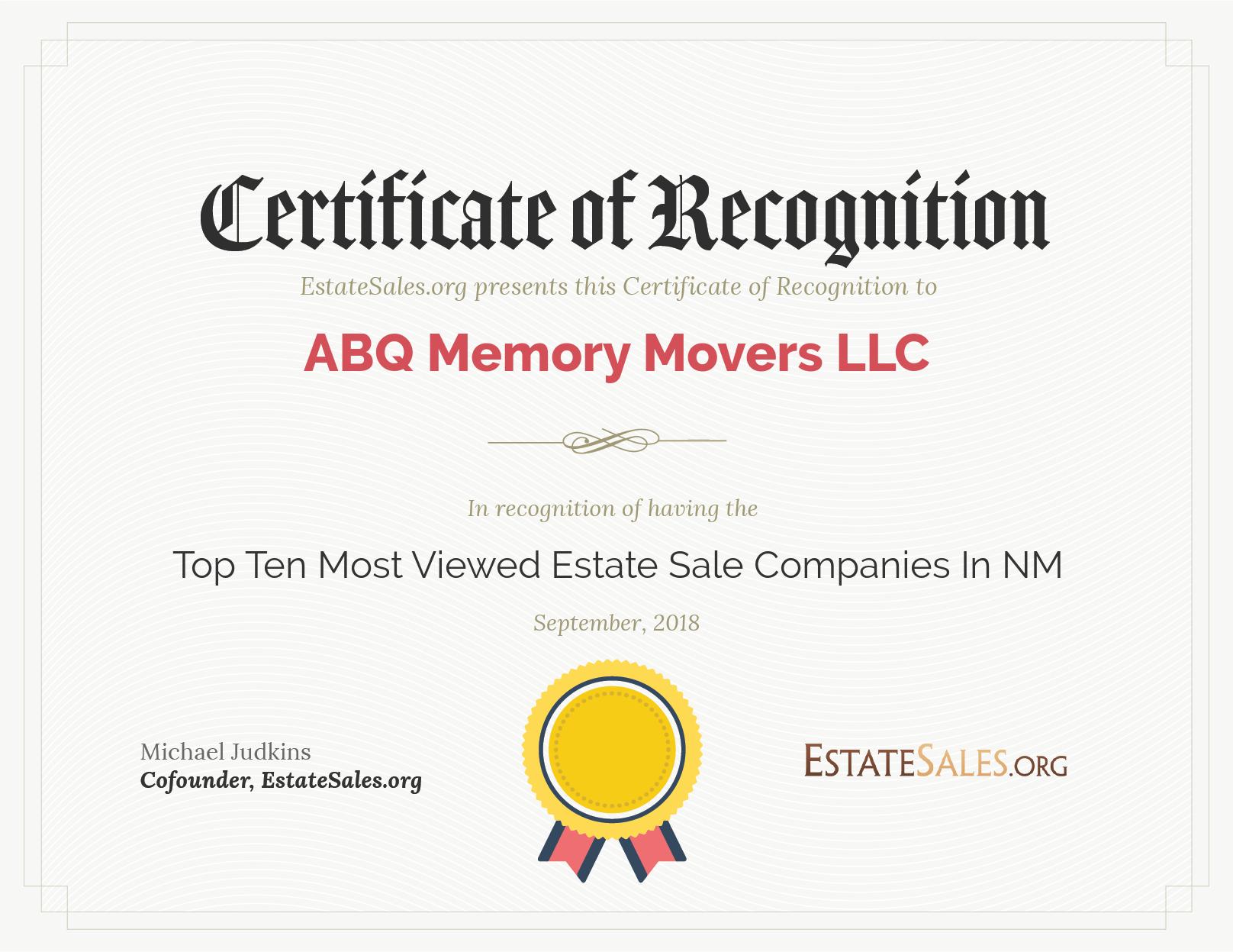 Most Viewed Estate Sale Company Award