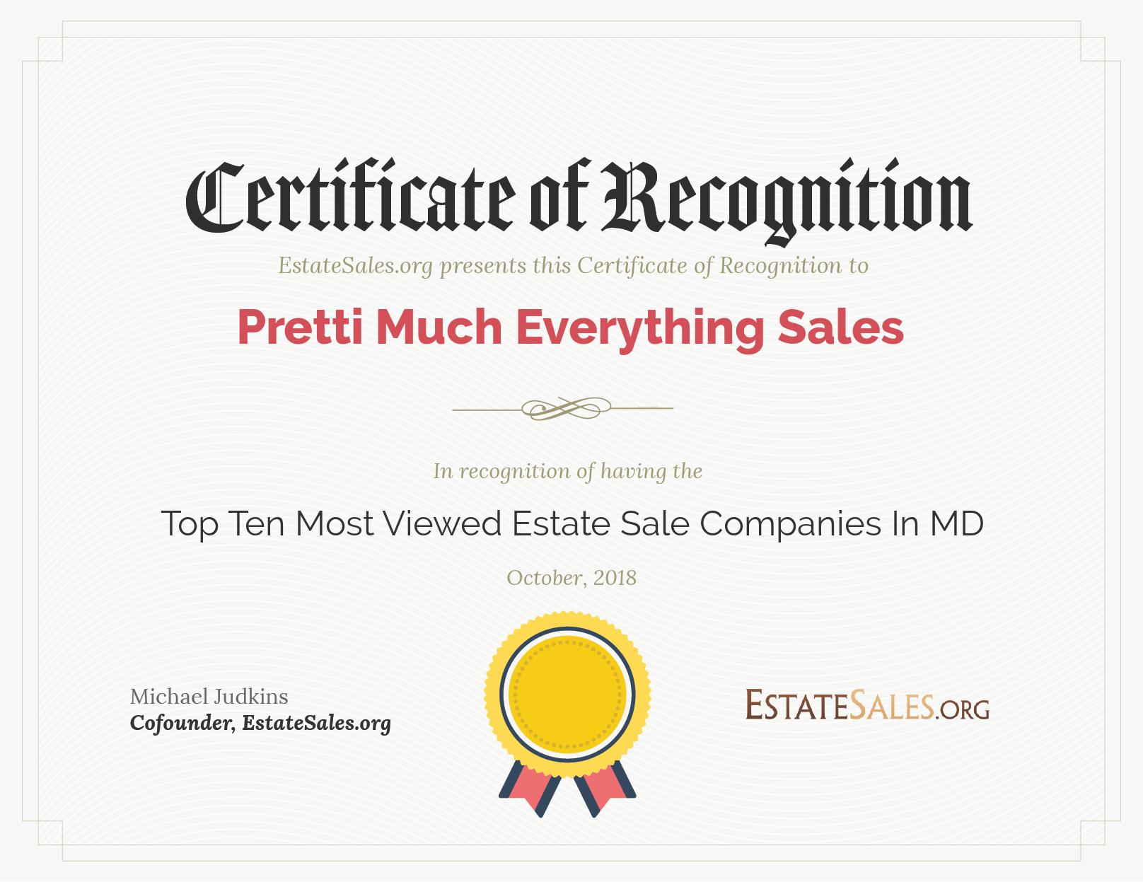 Most Viewed Estate Sale Company Award