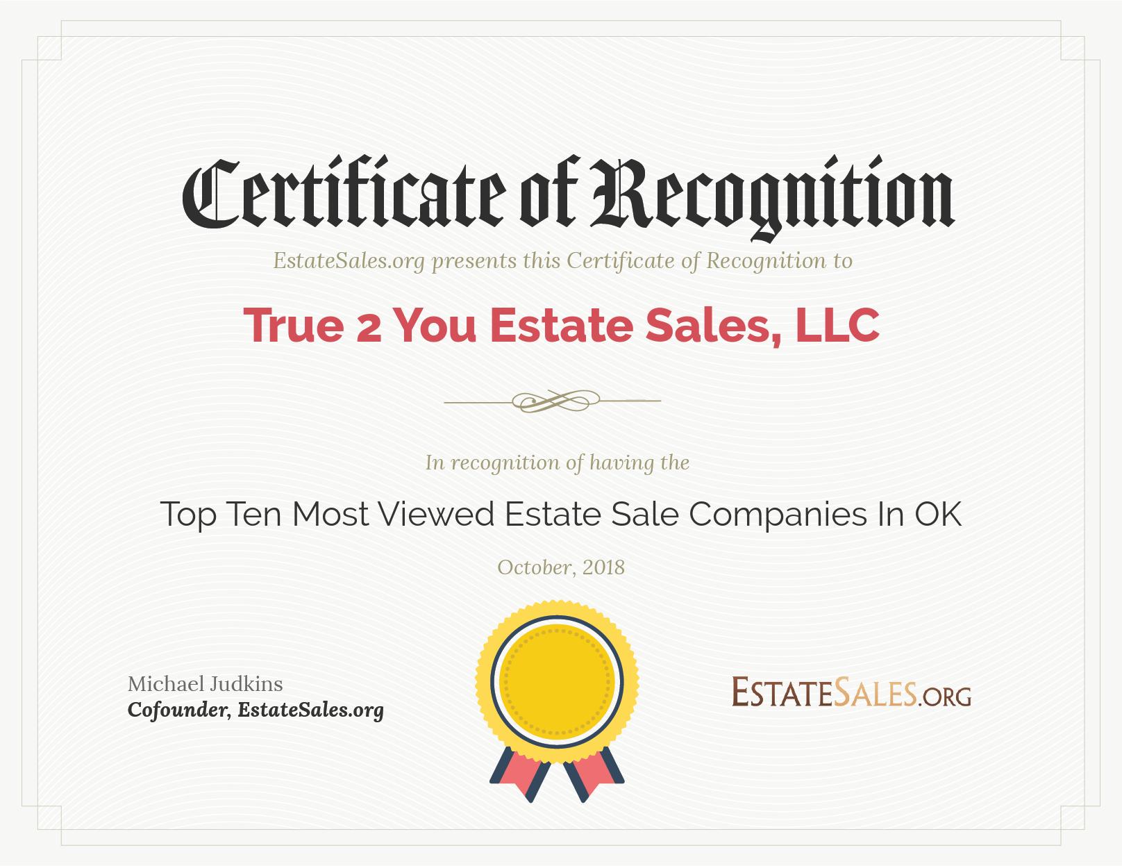 Most Viewed Estate Sale Company Award