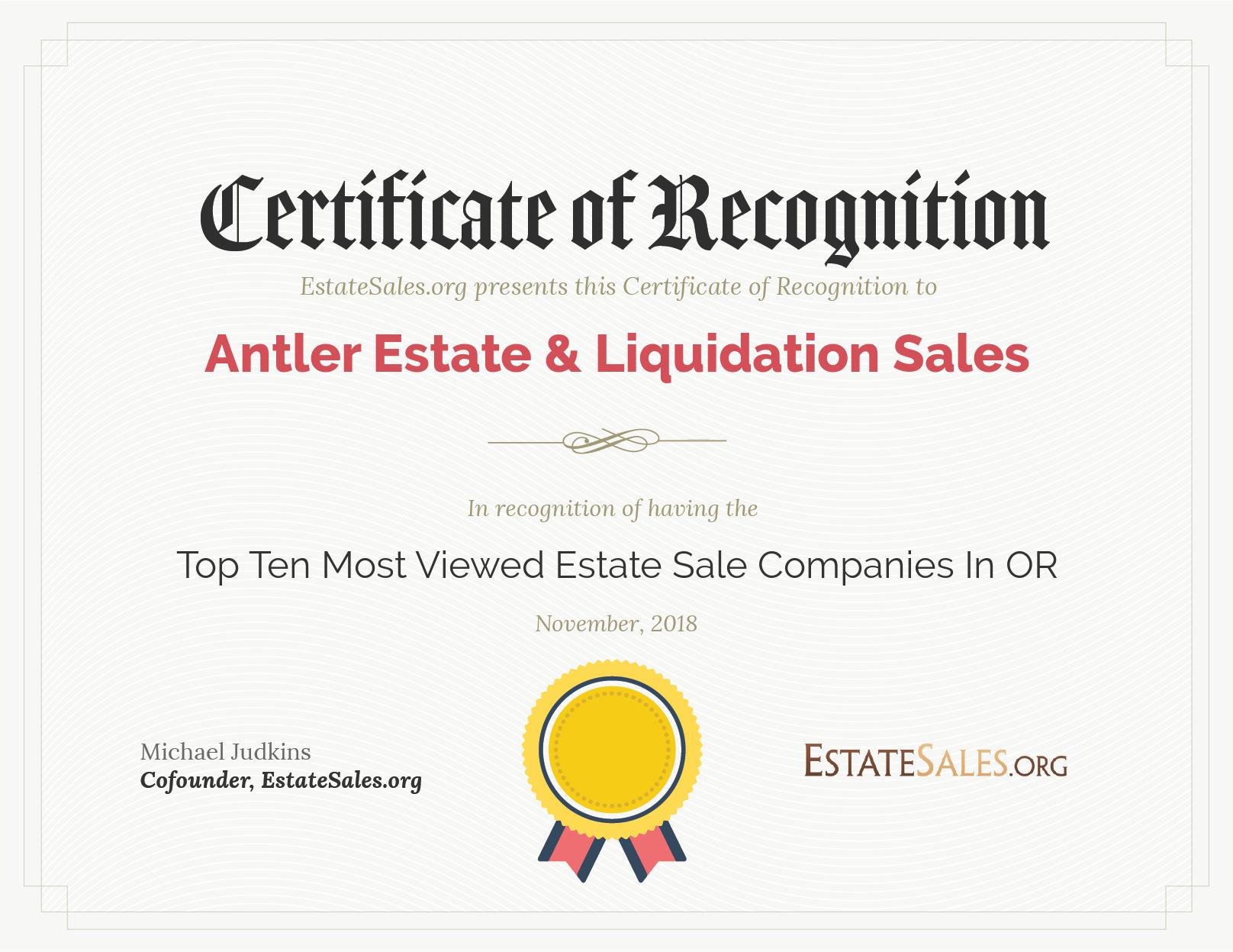 Most Viewed Estate Sale Company Award