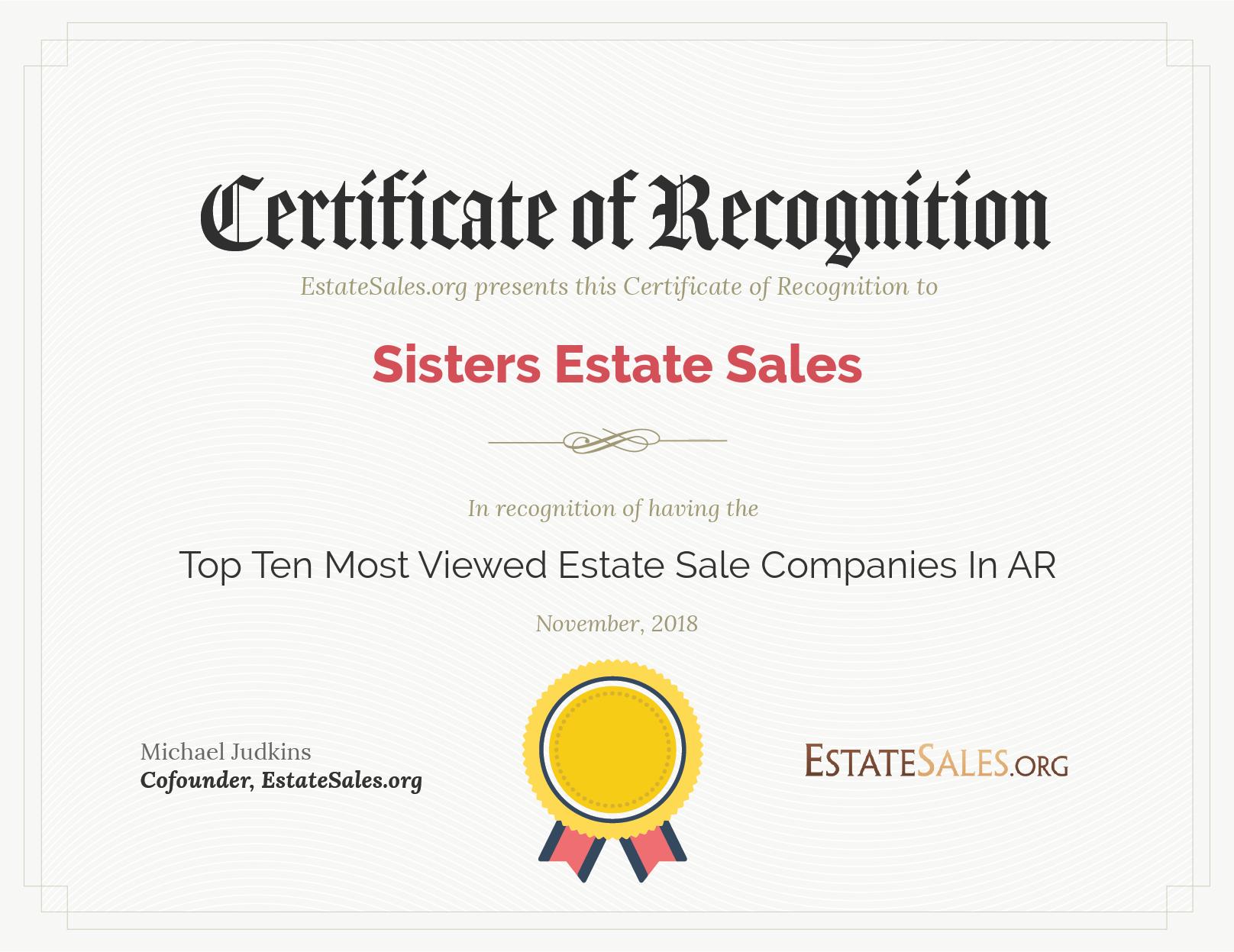 Most Viewed Estate Sale Company Award