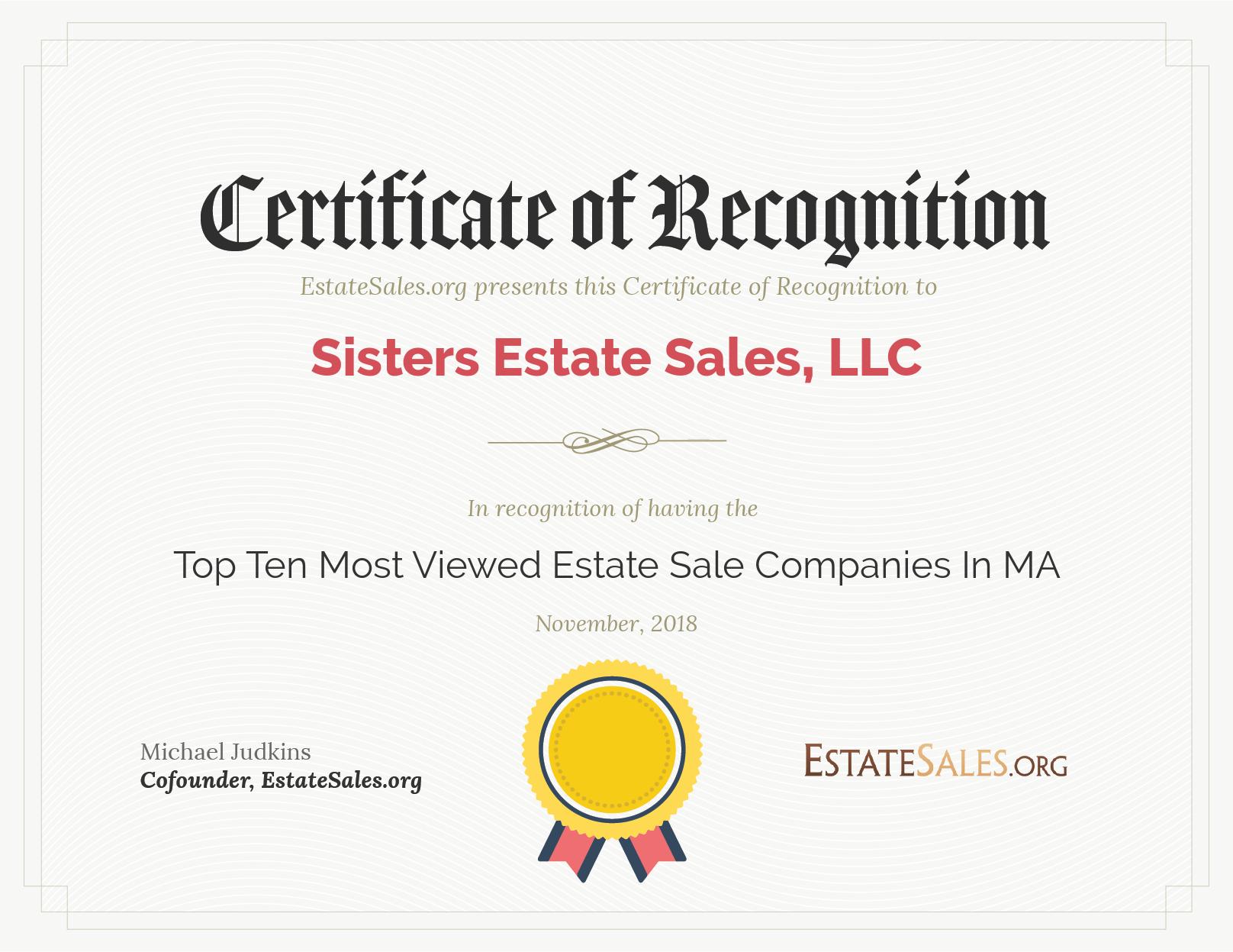 Most Viewed Estate Sale Company Award