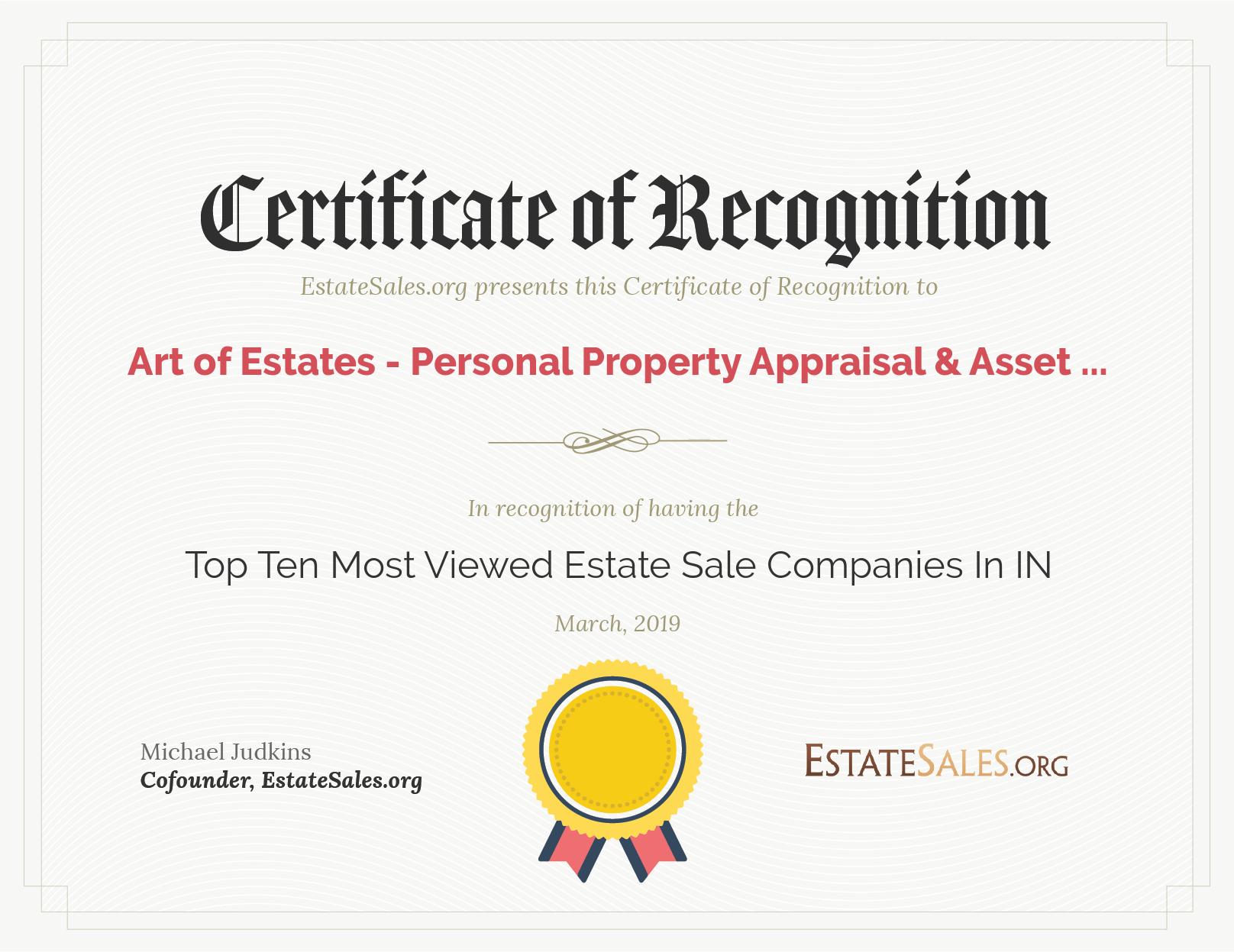 Most Viewed Estate Sale Company Award