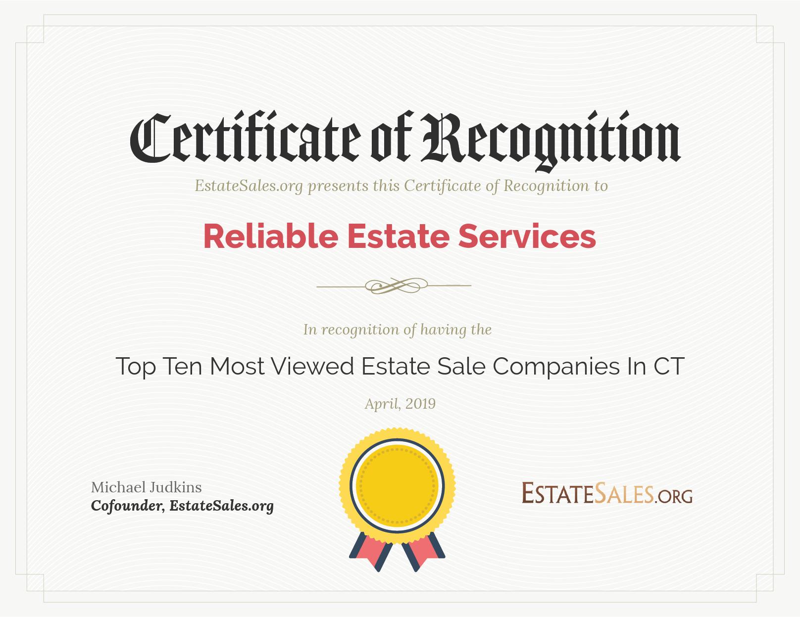 Most Viewed Estate Sale Company Award