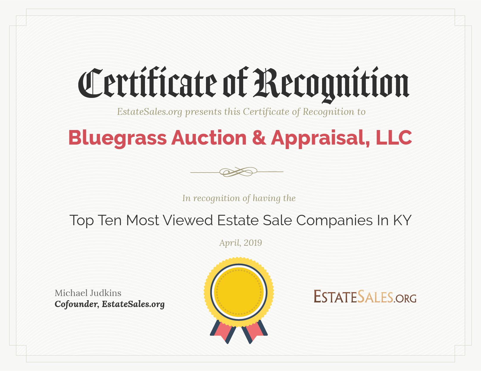 Most Viewed Estate Sale Company Award