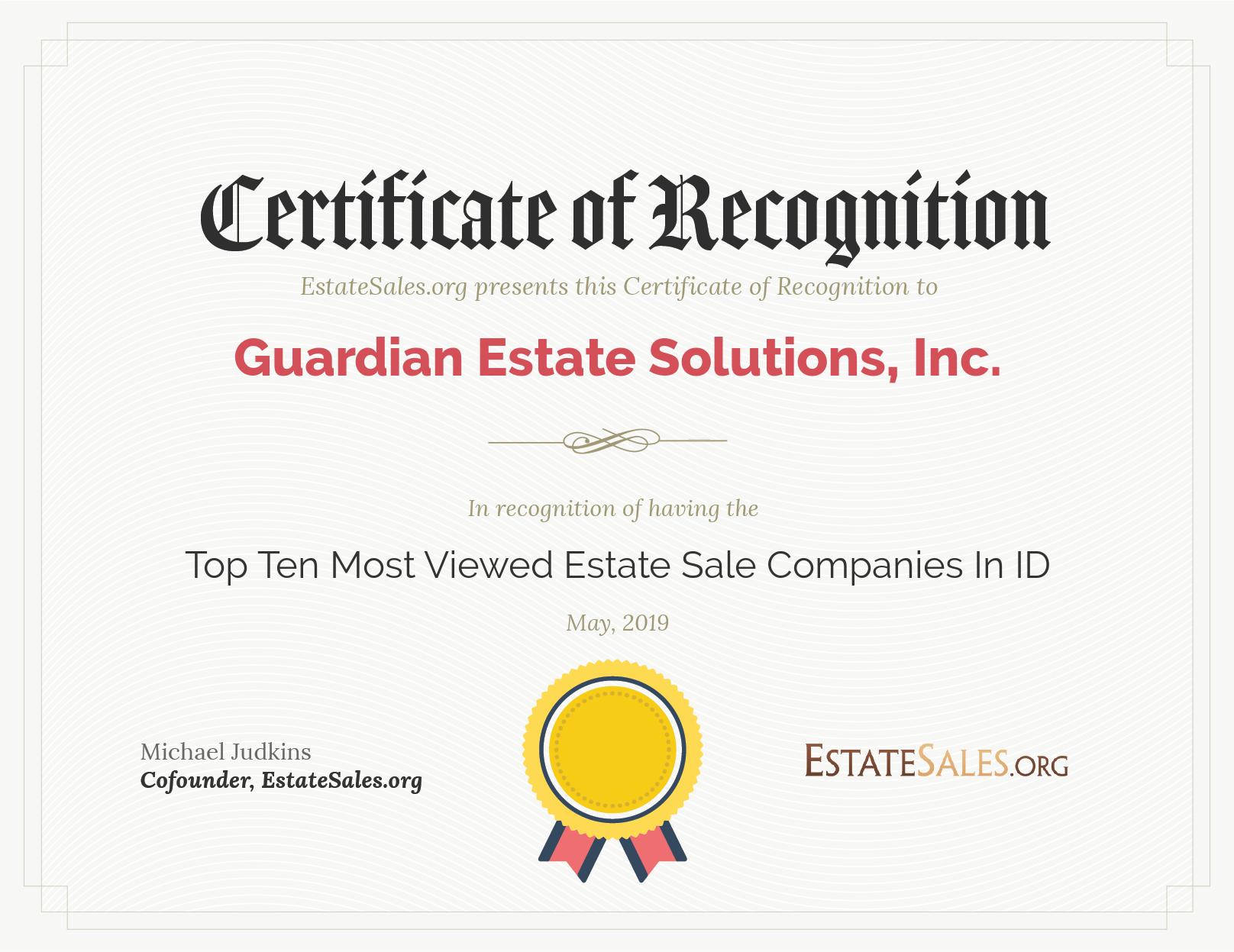 Most Viewed Estate Sale Company Award