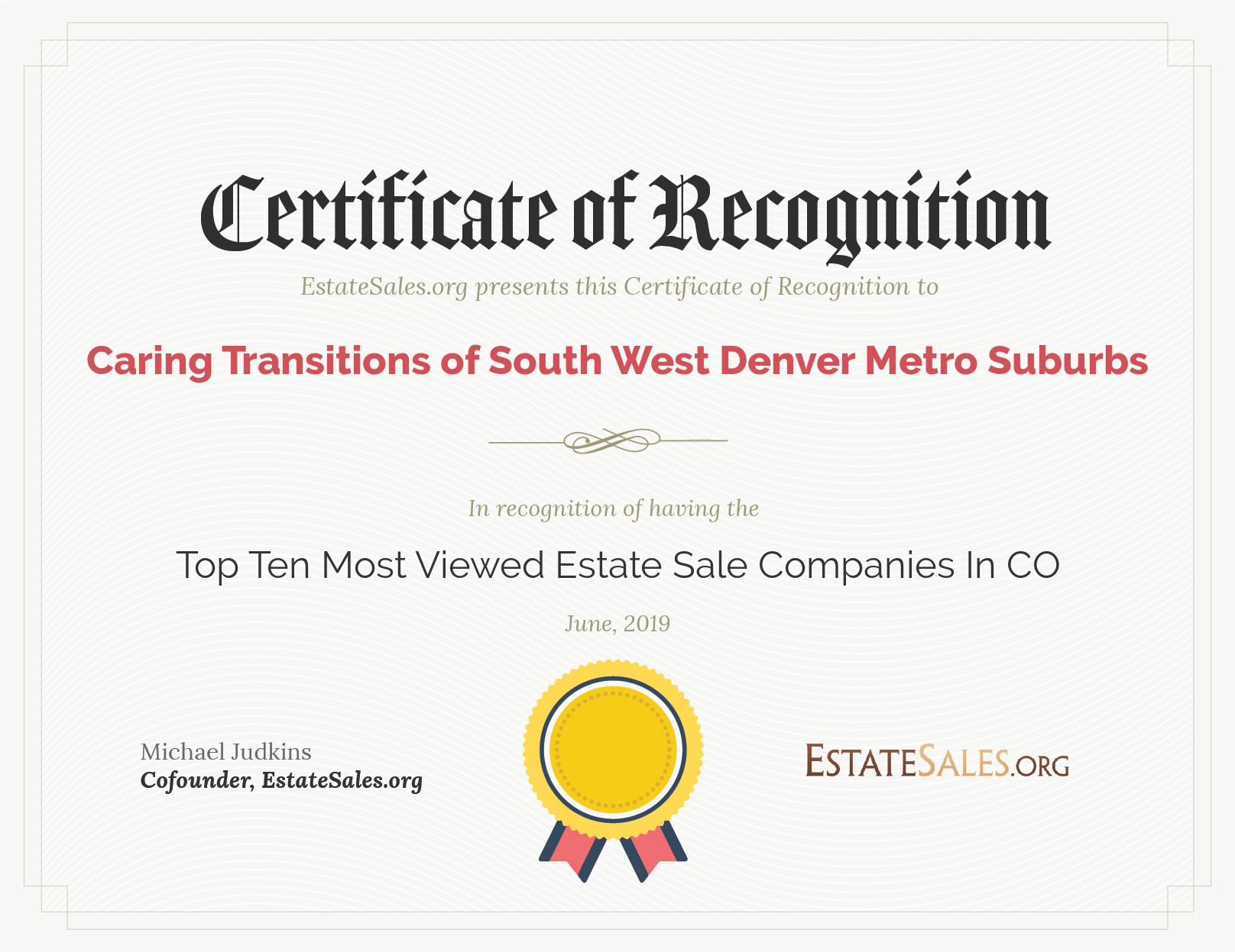 Most Viewed Estate Sale Company Award