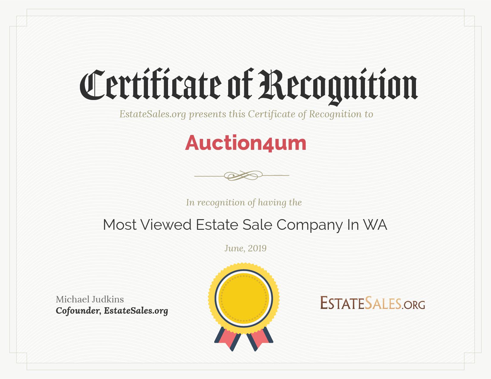 Most Viewed Estate Sale Company Award