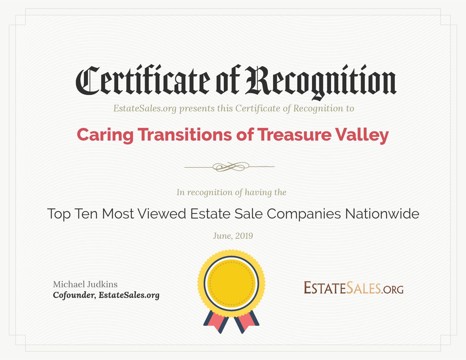 Most Viewed Estate Sale Company Award