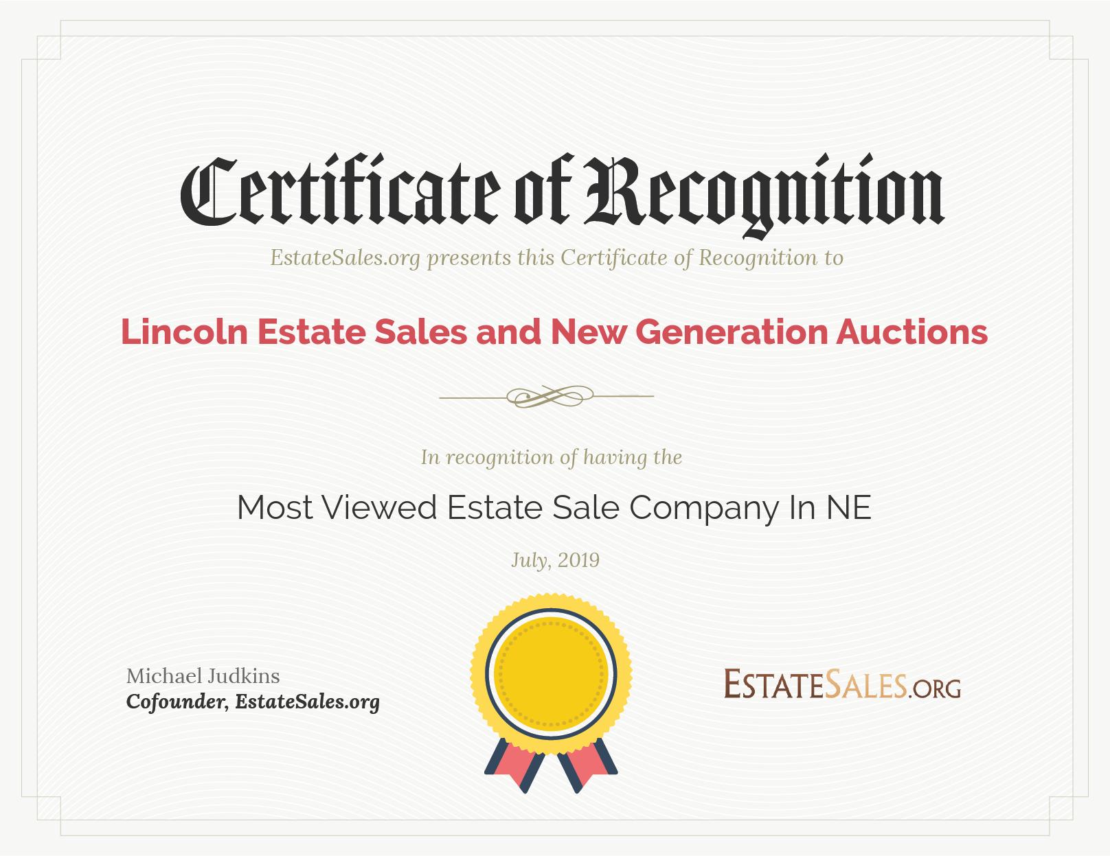 Most Viewed Estate Sale Company Award