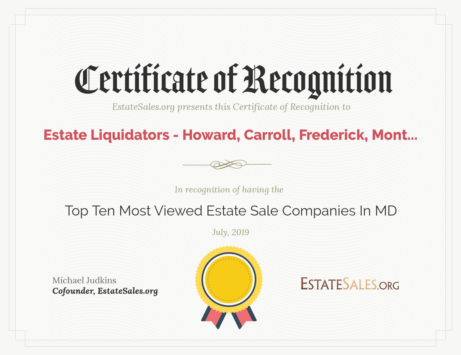 Most Viewed Estate Sale Company Award