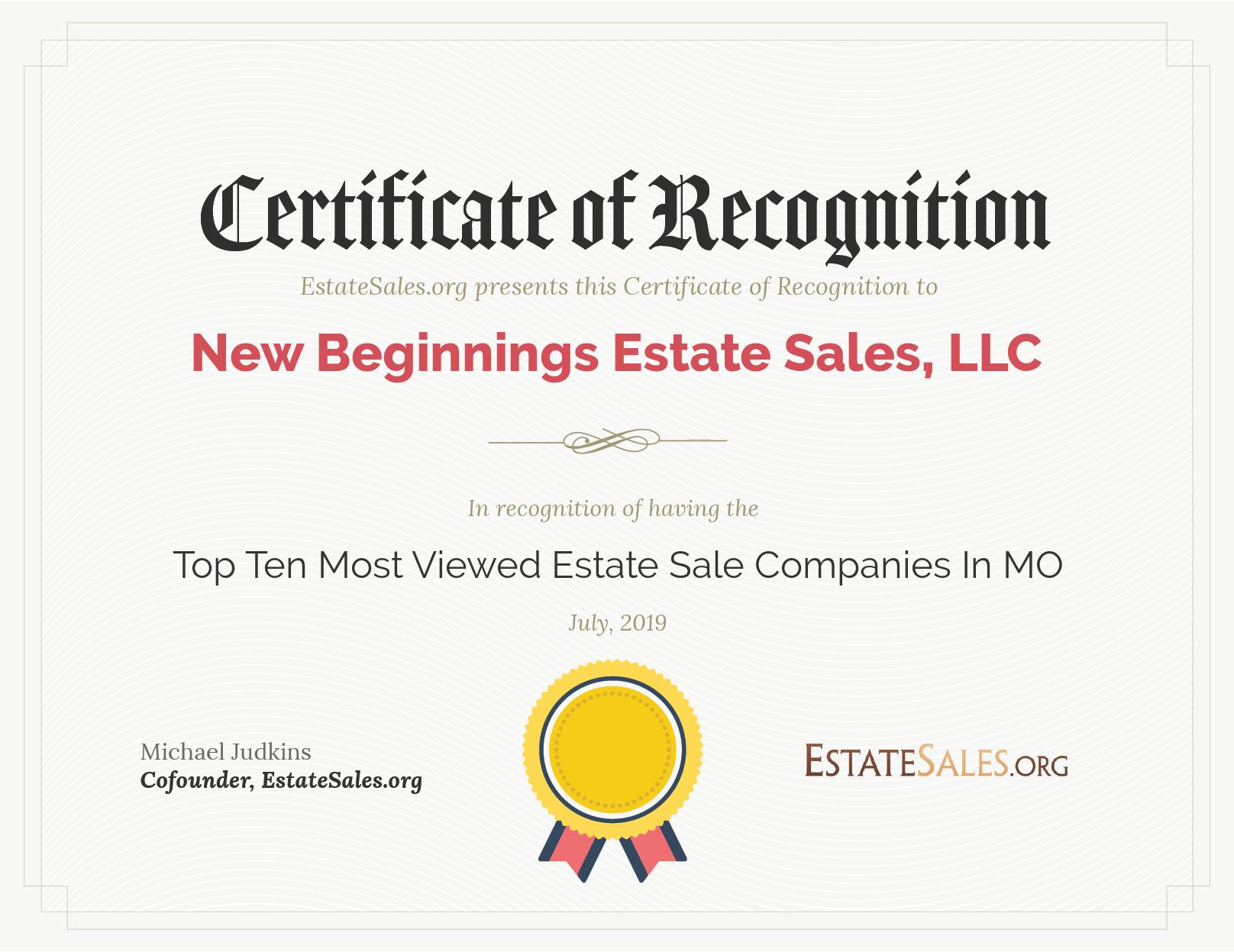 Most Viewed Estate Sale Company Award