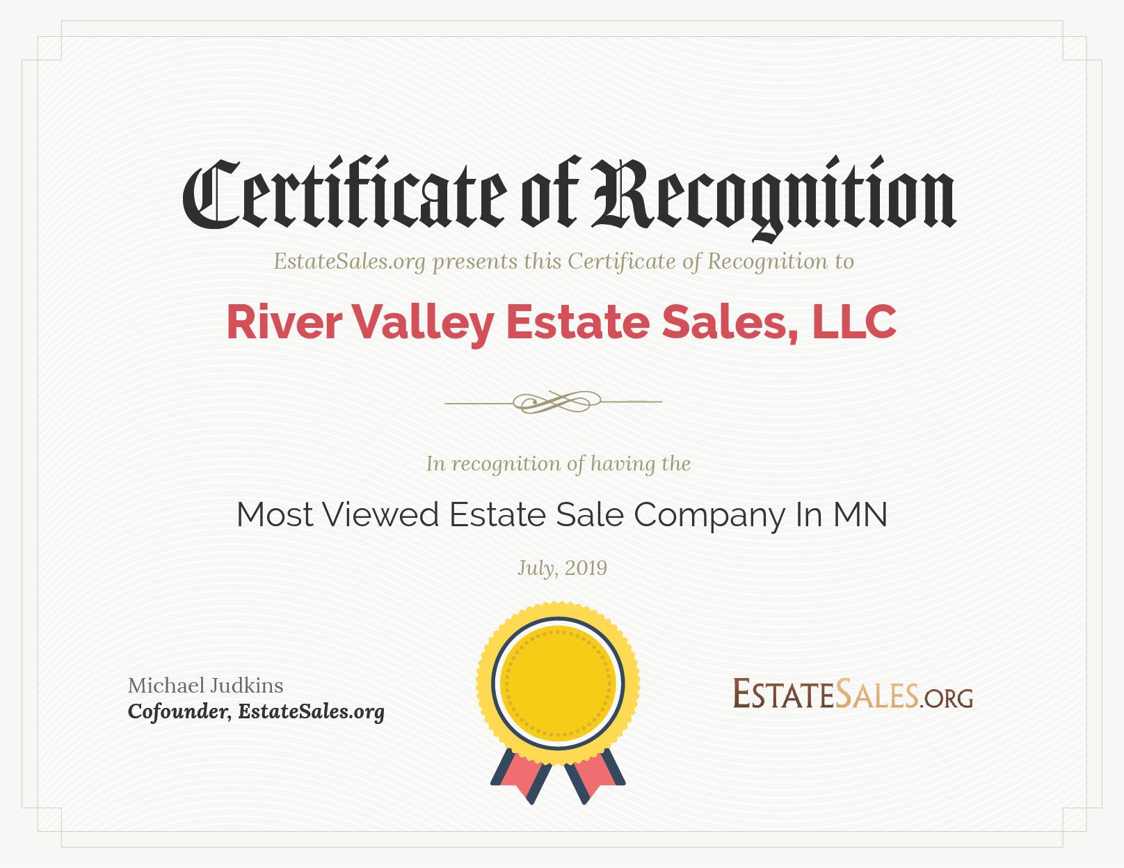 Most Viewed Estate Sale Company Award