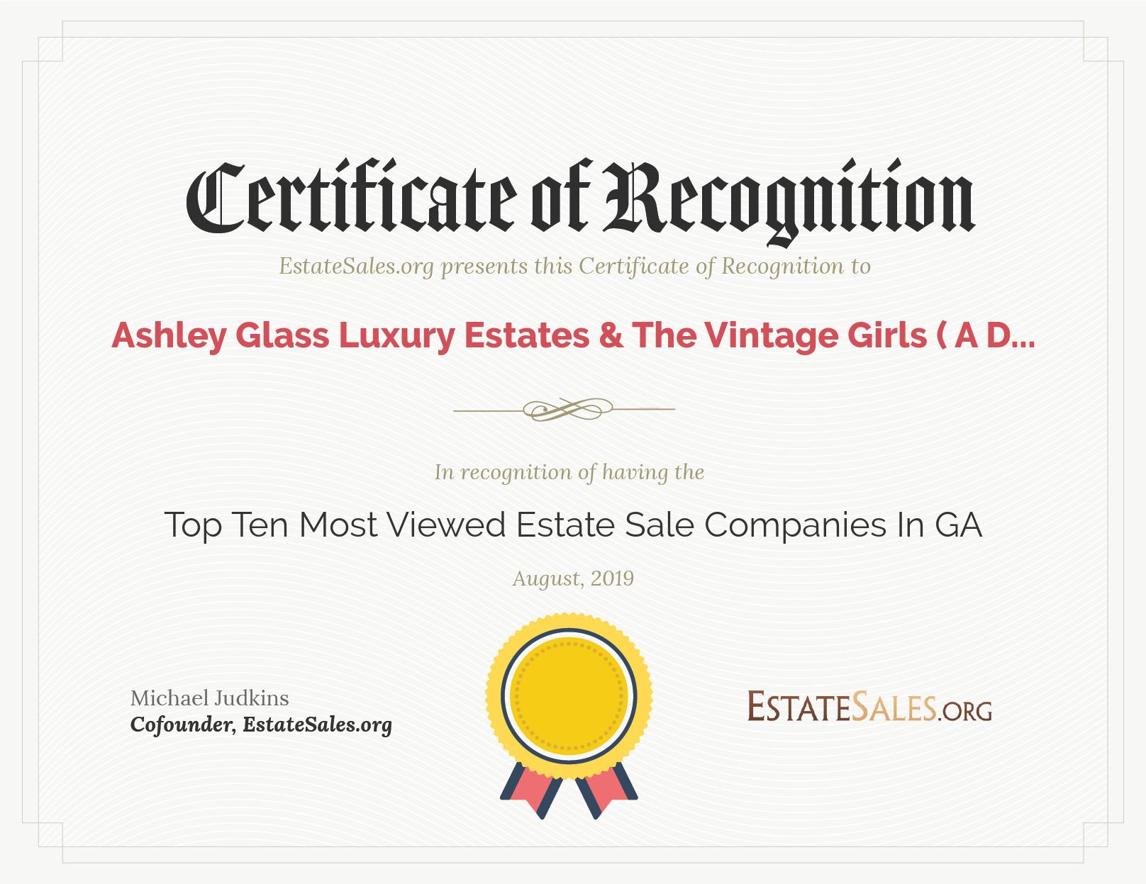 Most Viewed Estate Sale Company Award