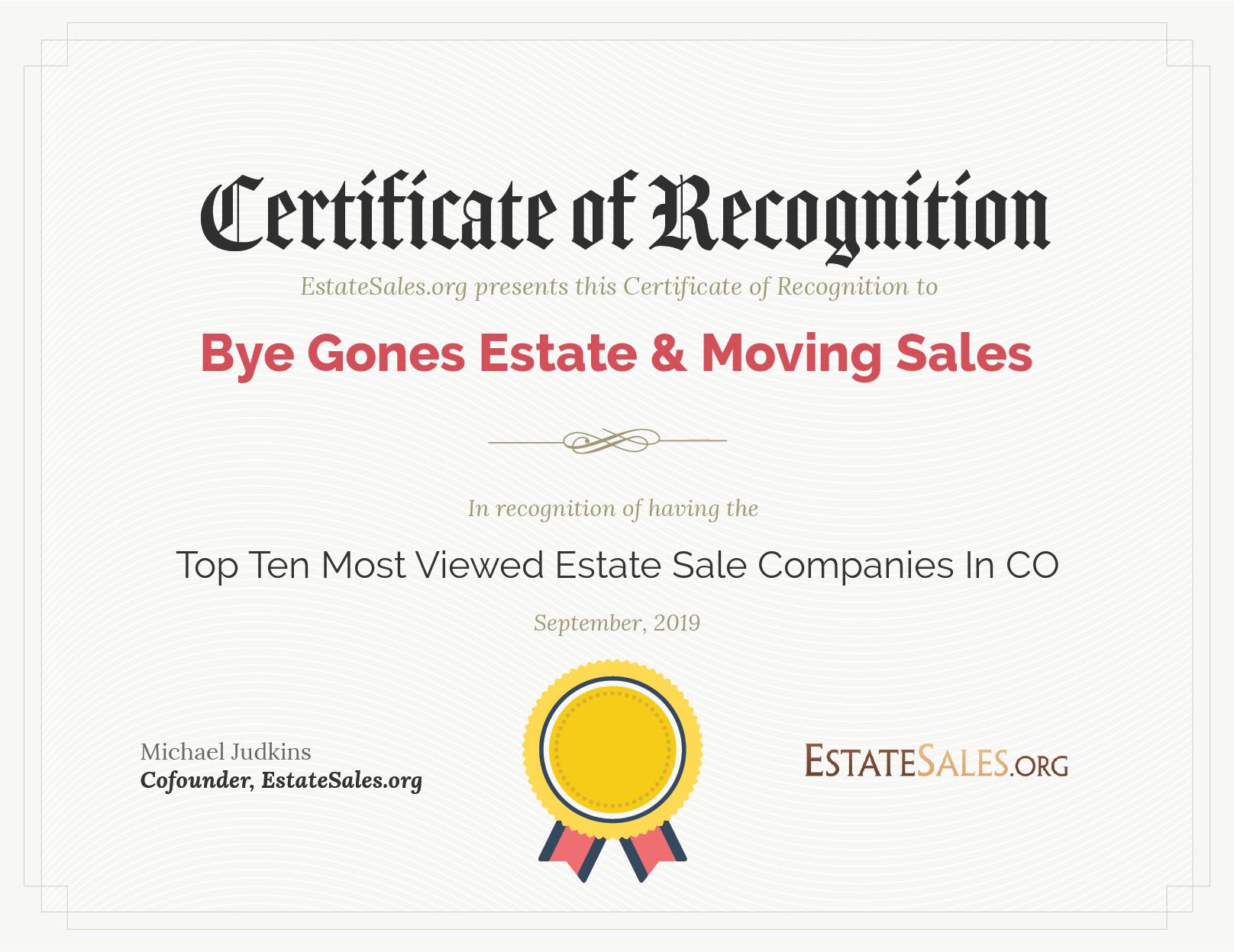 Most Viewed Estate Sale Company Award