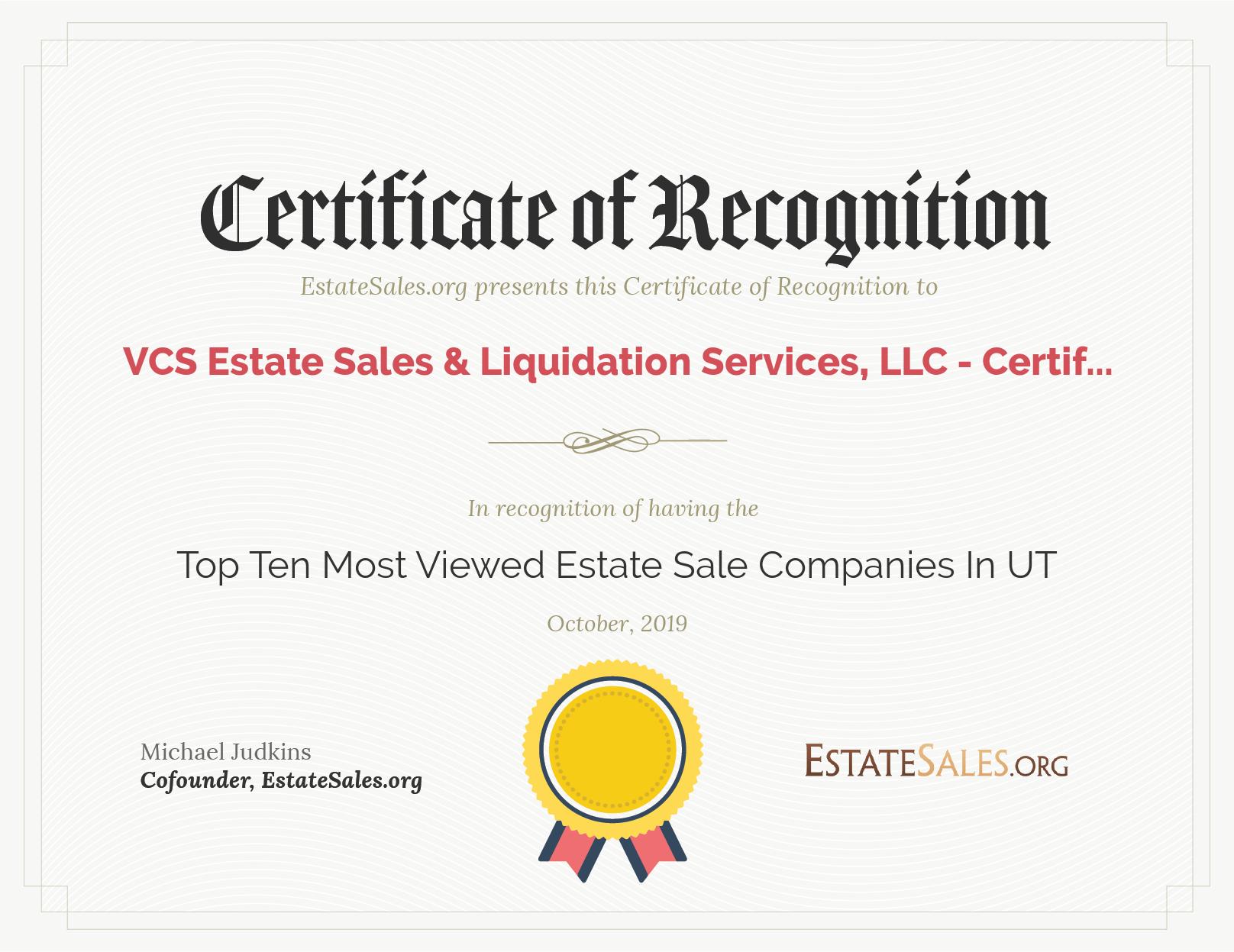 Most Viewed Estate Sale Company Award