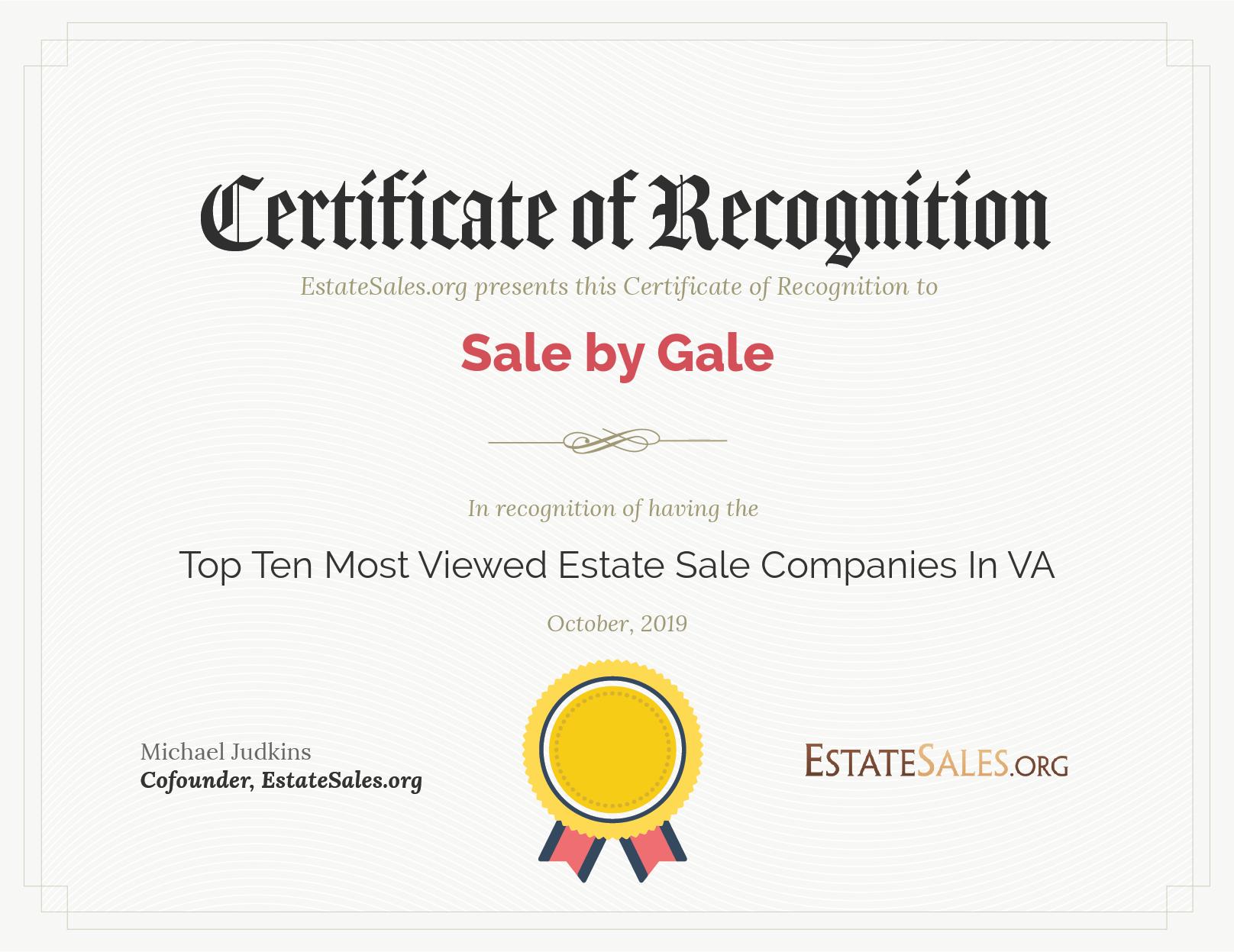 Most Viewed Estate Sale Company Award