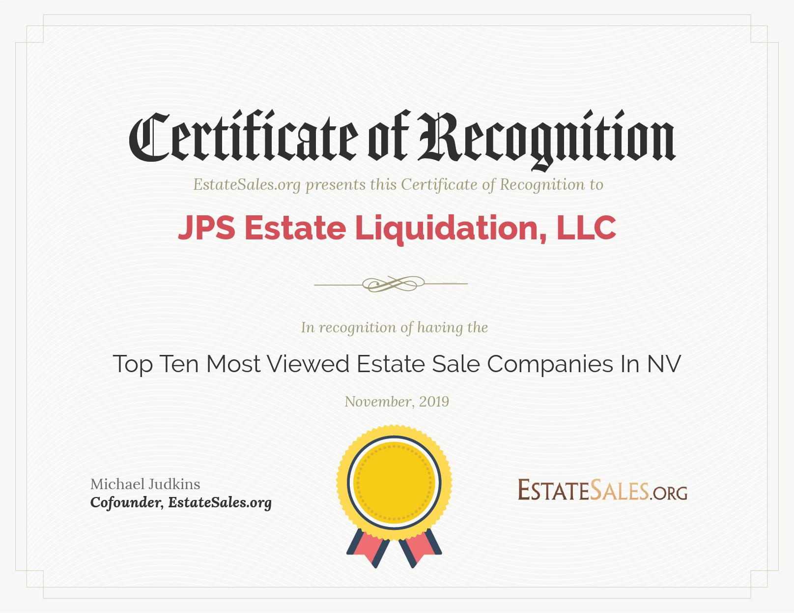 Most Viewed Estate Sale Company Award