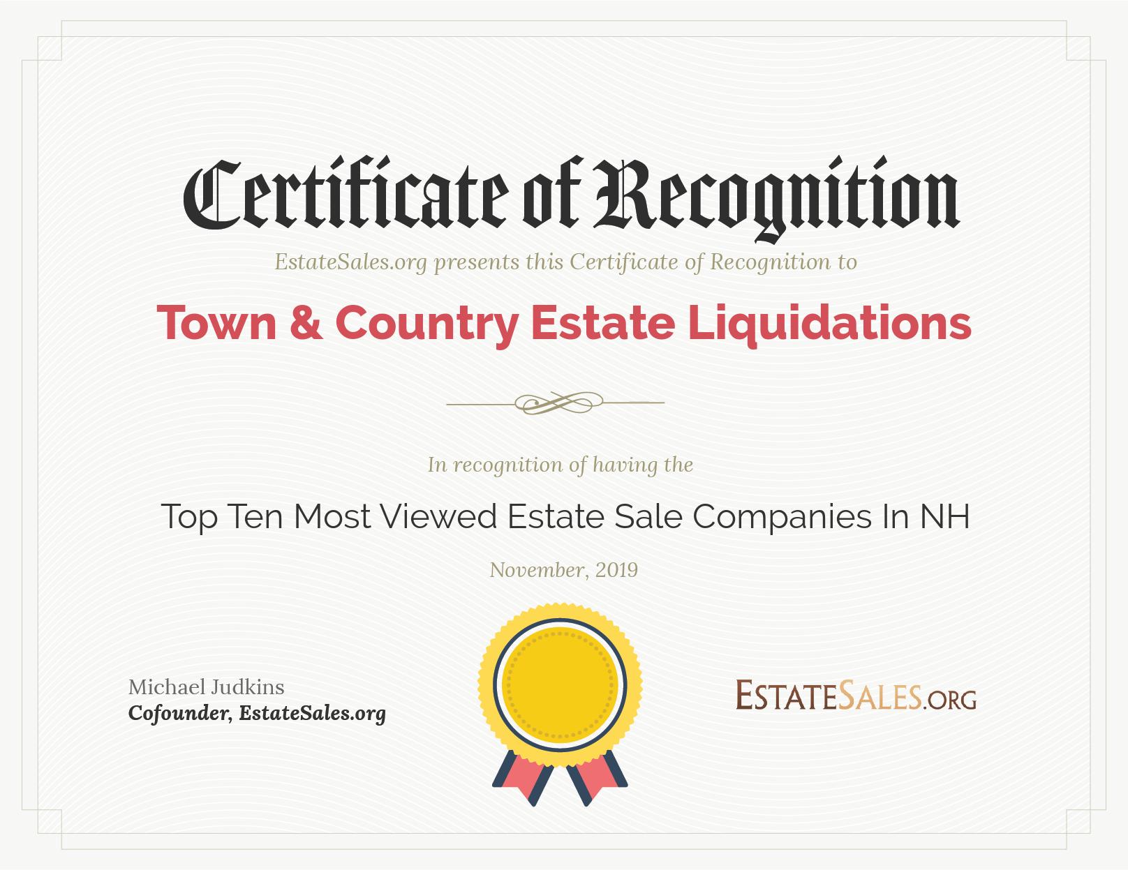 Most Viewed Estate Sale Company Award