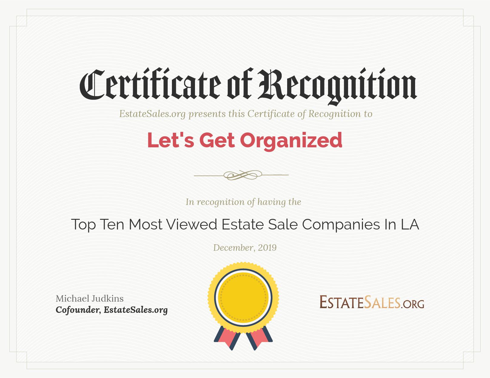 Most Viewed Estate Sale Company Award