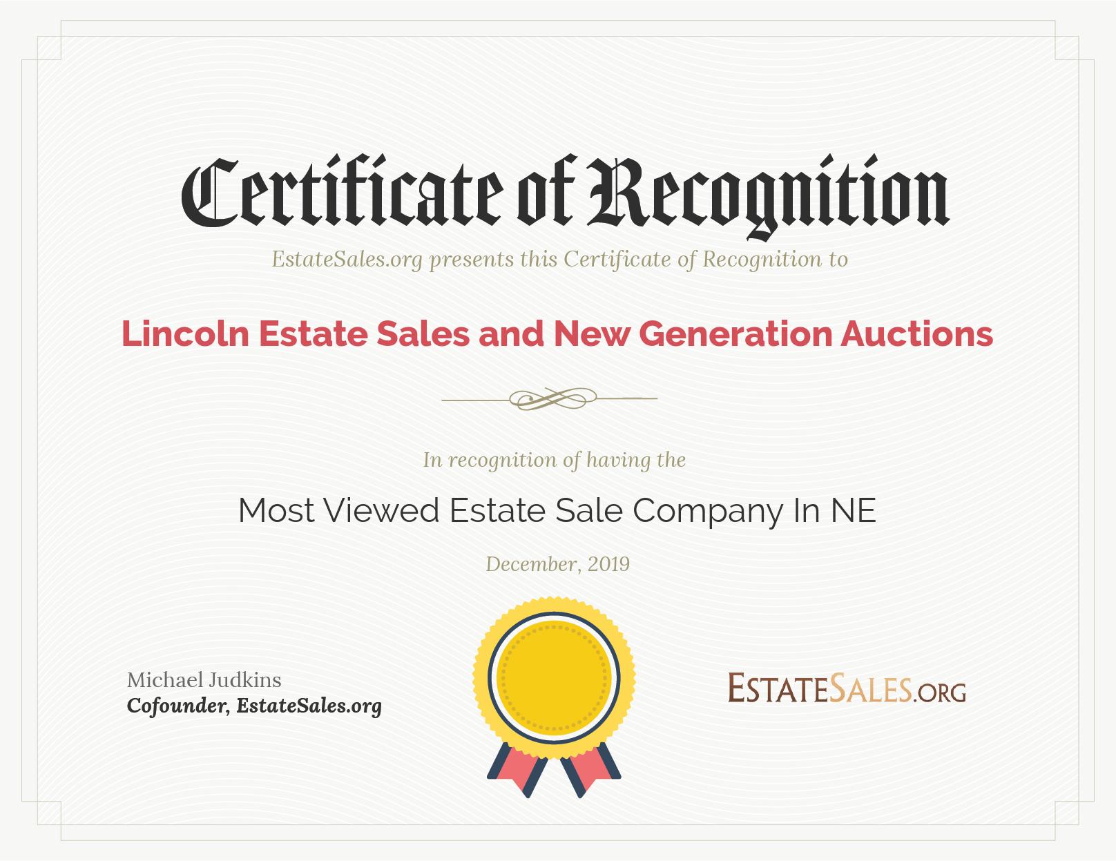 Most Viewed Estate Sale Company Award