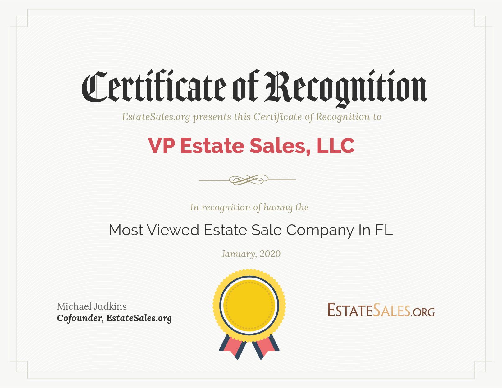 Most Viewed Estate Sale Company Award