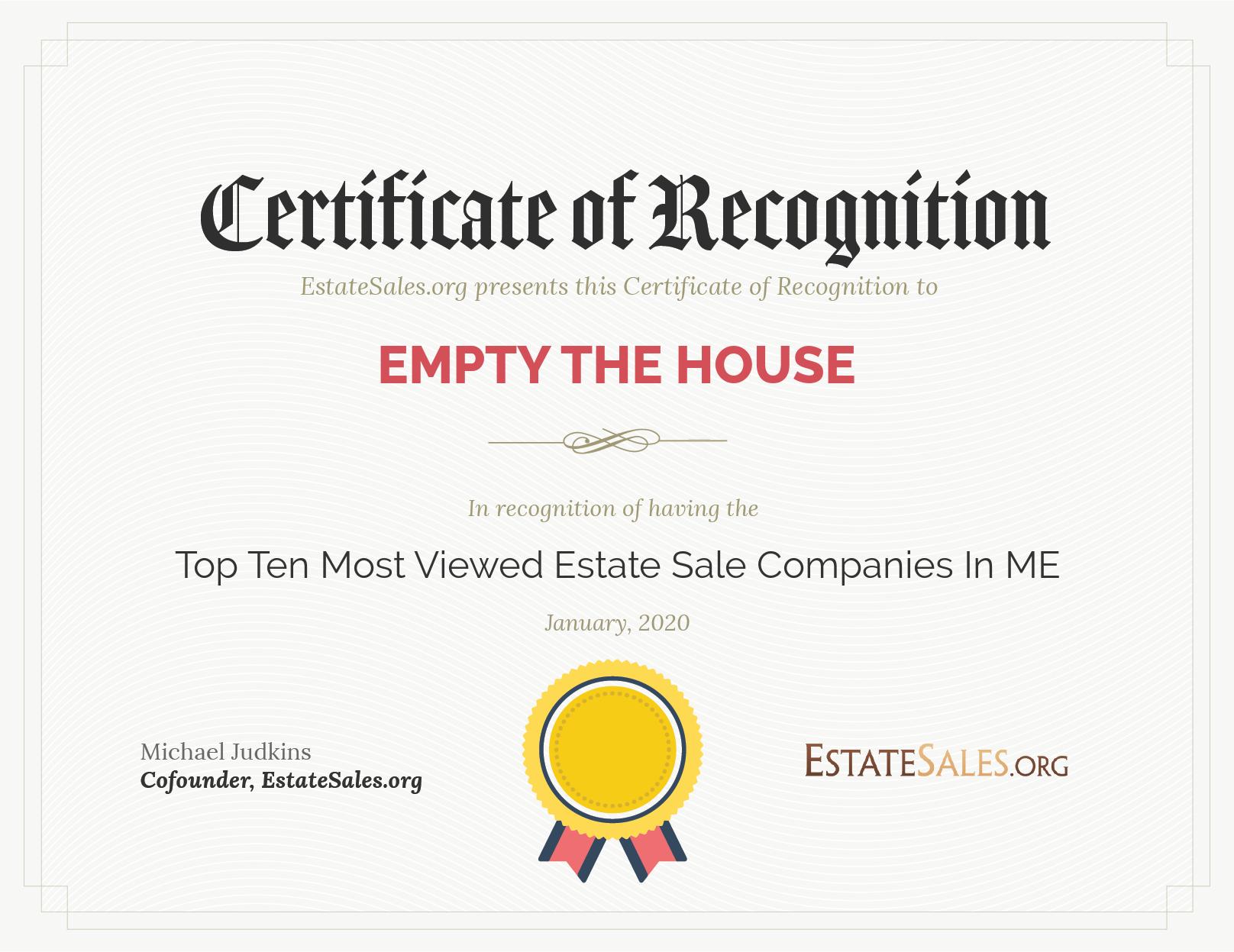 Most Viewed Estate Sale Company Award