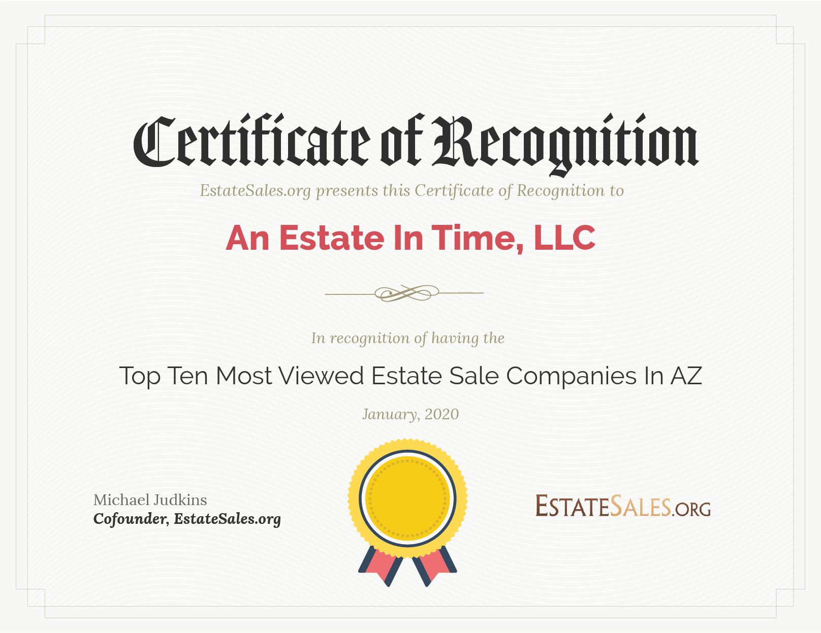 Most Viewed Estate Sale Company Award