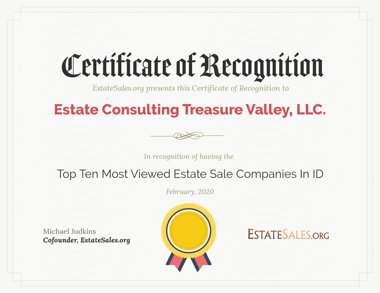 Most Viewed Estate Sale Company Award