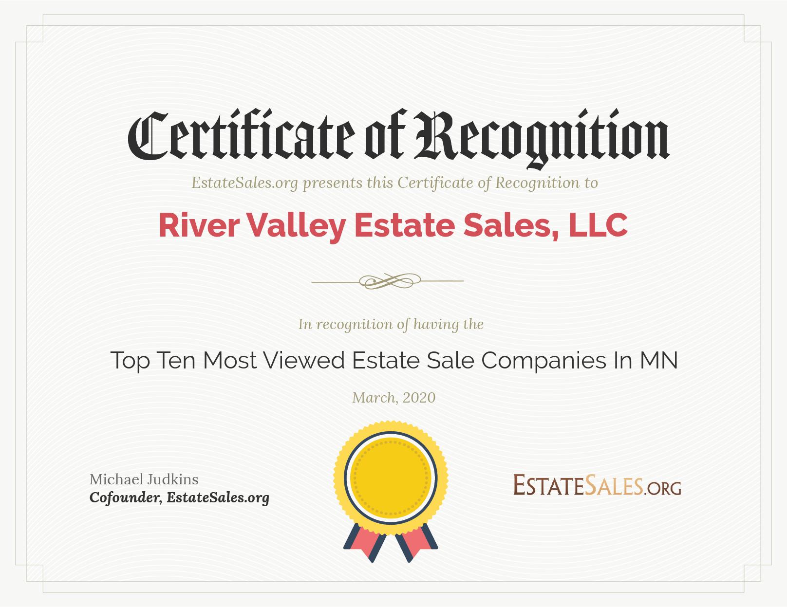 Most Viewed Estate Sale Company Award