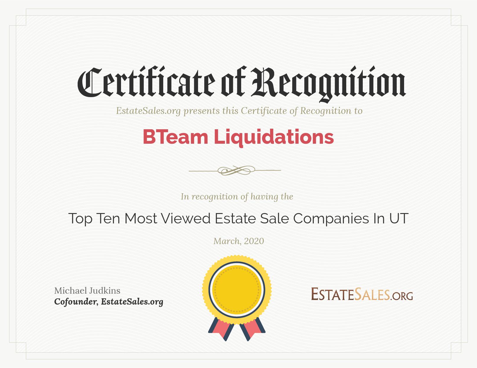 Most Viewed Estate Sale Company Award