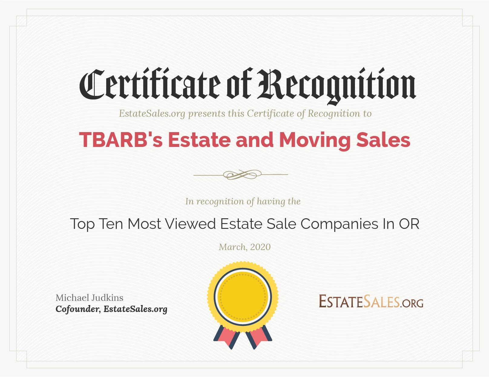 Most Viewed Estate Sale Company Award