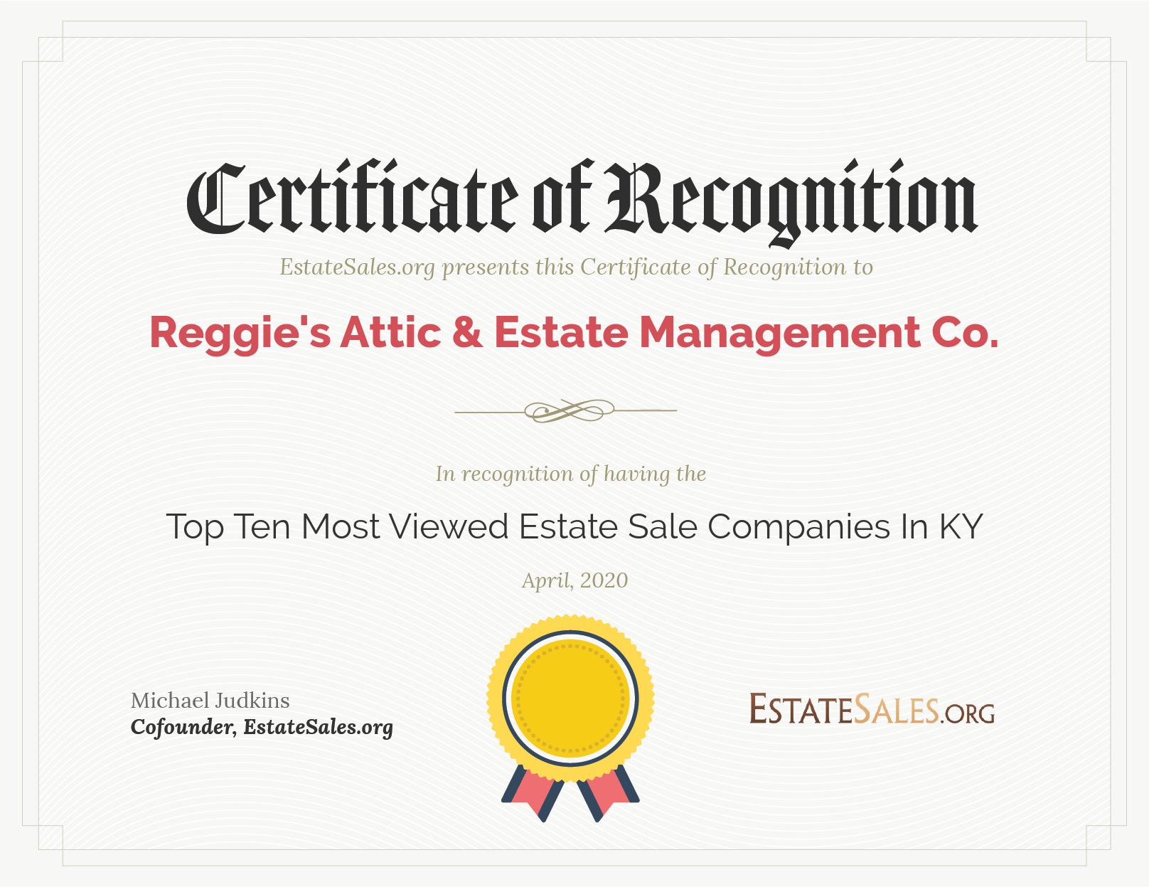 Most Viewed Estate Sale Company Award