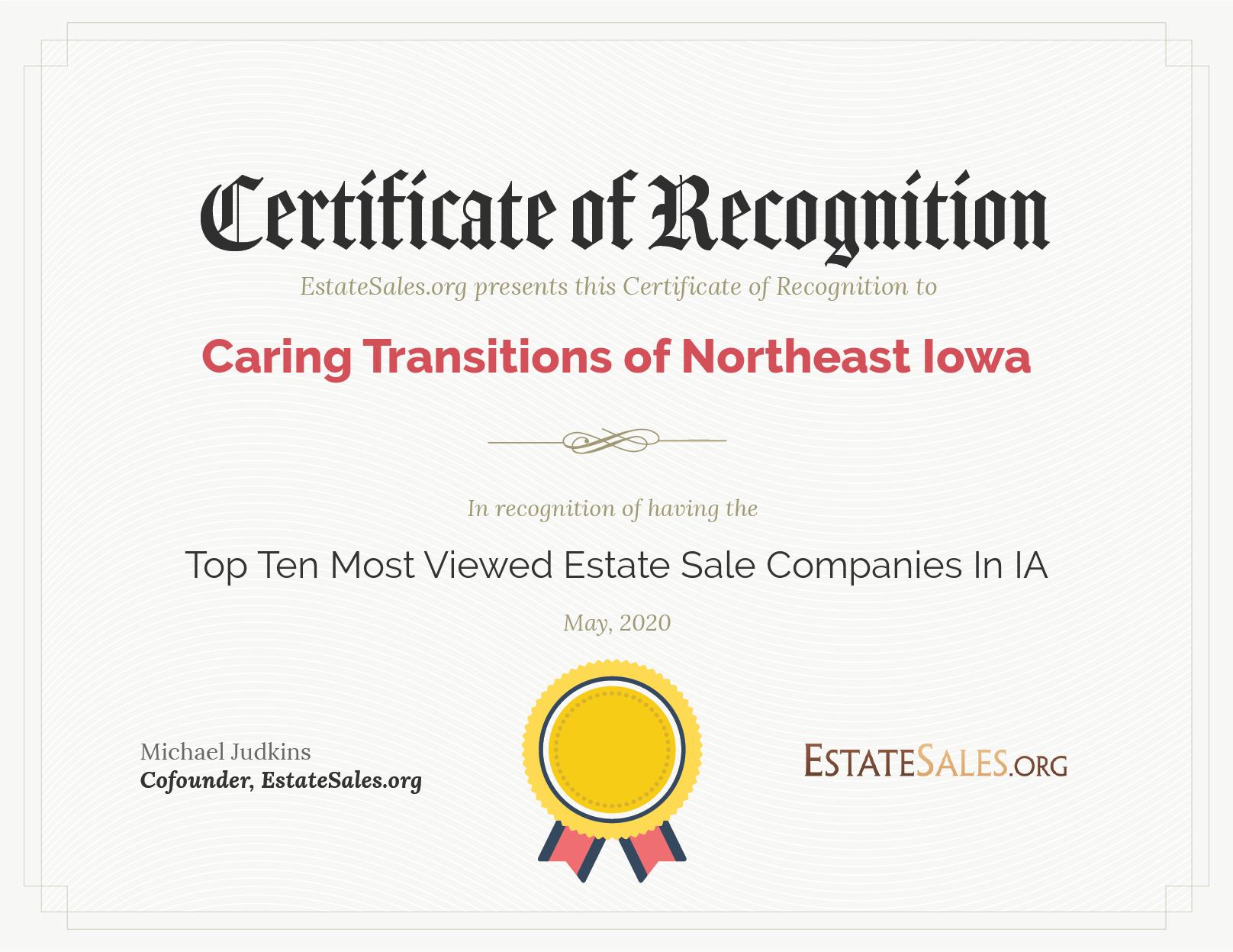 Most Viewed Estate Sale Company Award