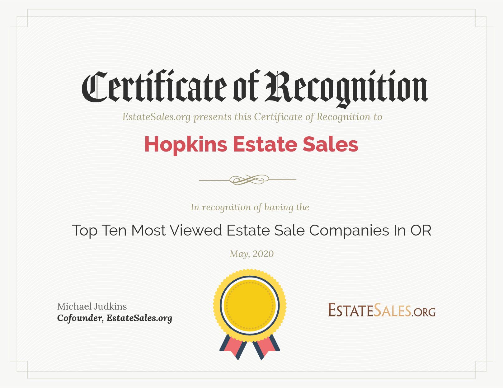 Most Viewed Estate Sale Company Award