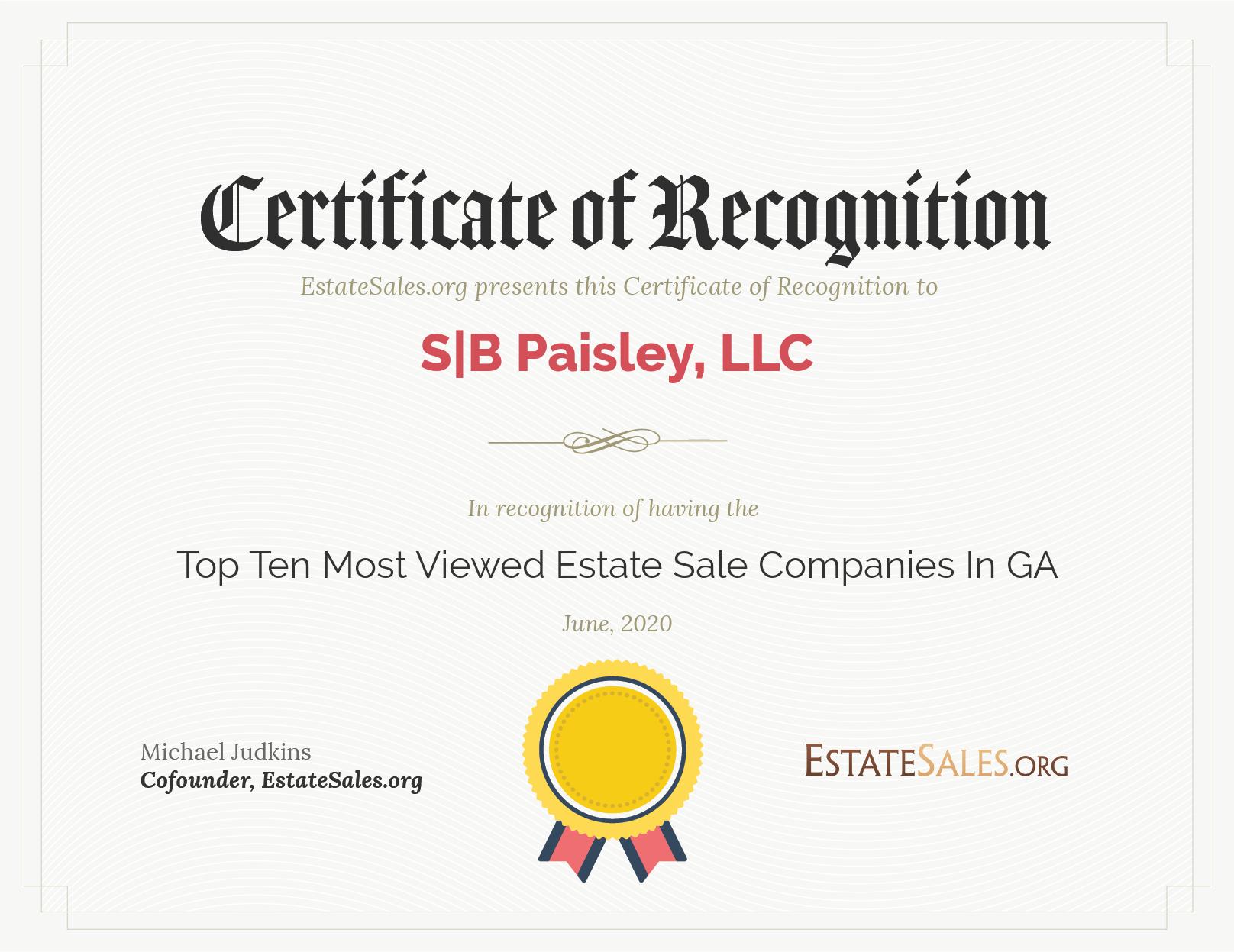 Most Viewed Estate Sale Company Award